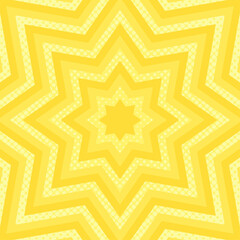 同心状の星形とハーフトーンのドットの背景、八角星、ポップなデザイン、装飾的な放射型図形、正方形サイズ