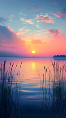 Golden Dusk Over the Tranquil Mirror: A Serene Marshland in Enchanting Harmony