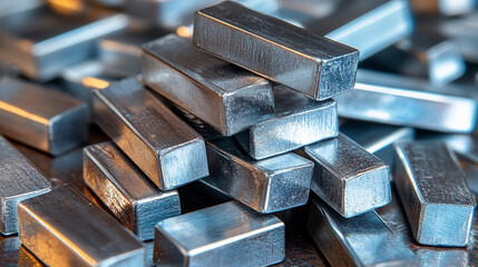 Raw neodymium metal pieces rest on a reflective surface symbolizing rare earth power technological advancement magnetic energy and the hidden strength of essential modern elements

