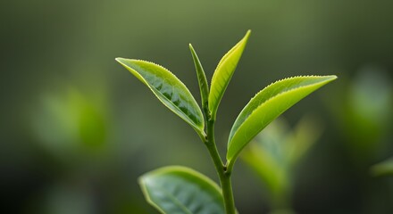 Fototapeta premium Fresh Tea Leaves with Green Plantation.