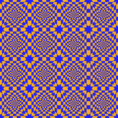 3D illustrated blue and yellow with geometric seamless pattern to create optical illusion visual effects background