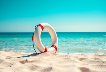Serene Beach Scene with Lifebuoy