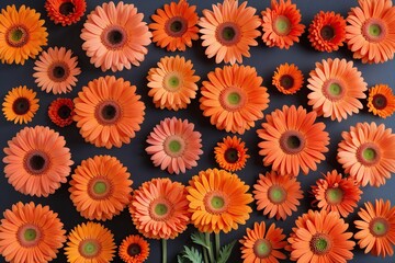 Lively Flat View of Bright Orange Gerbera Daisy Floral Collage