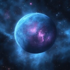 Fototapeta premium Cosmic blue planet in nebula