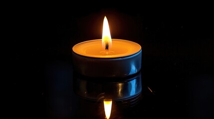 Burning tea light candle on dark background