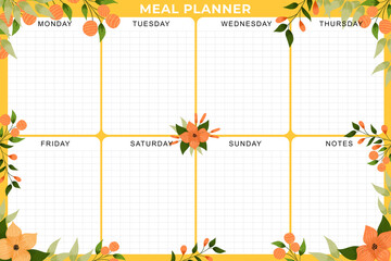Beautiful flower weekly meal planner 