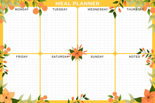 Beautiful flower weekly meal planner 