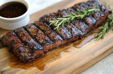 Grilled steak with rosemary and sauce