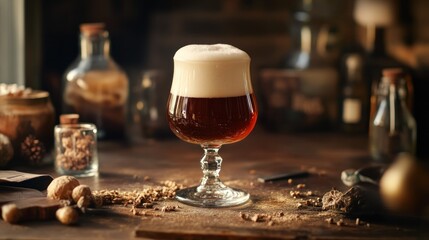 Craft Beer in Elegant Glass with Rustic Background