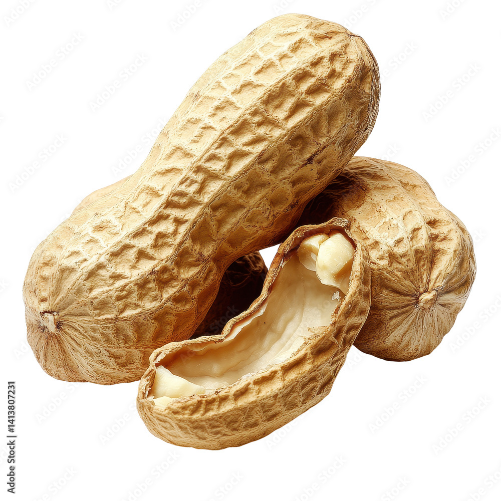 Aufkleber peanuts in close up showing shells and one exposed kernel isolated on transparent background for cul