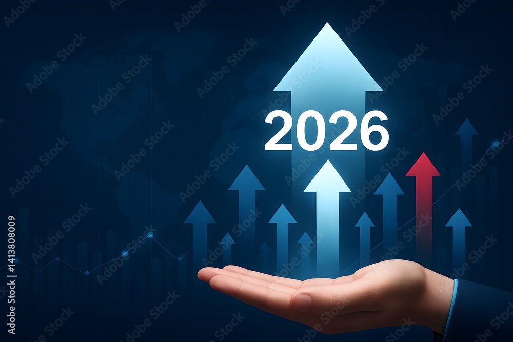 Poster growth and development chart of company in new year 2026. development to success and motivation in 2