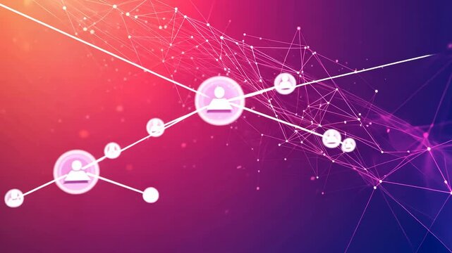 Animated network of interconnected people expands showcasing global digital communication and social connections