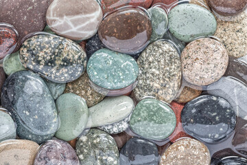 USA, Washington State, Seabeck. Beach rocks in water.