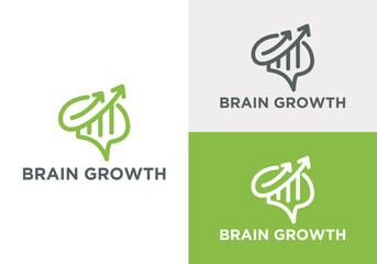 brain growth design. combination of brain bar graph and up arrow for growing business logo