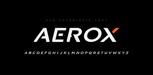 Obraz premium Modern Futuristic Font. Technology and Business Font. Come with an editable vector. Neo Futuristic Lettering. Regular Uppercase. 