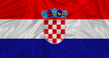Croatian flag with fabric texture. Realistic flag of Croatia waving