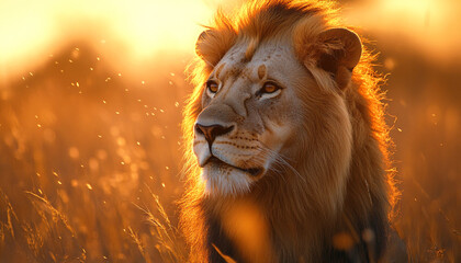 Fototapeta premium Male Lion Basking in the Sun – Nature at Its Finest