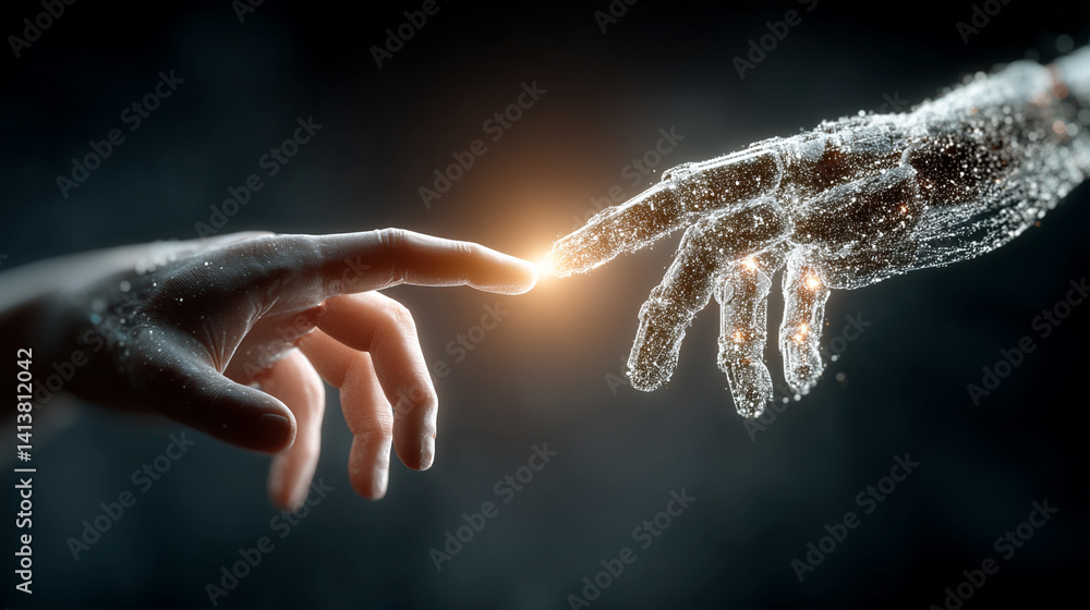Poster futuristic digital interface with glowing ai hologram symbolizing the evolution of artificial intell