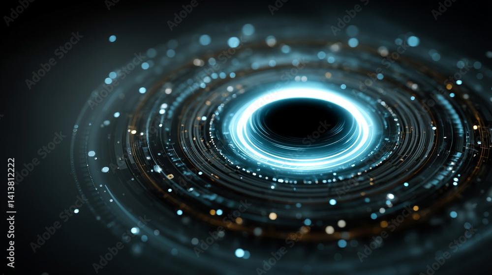 Poster futuristic digital interface with glowing ai hologram symbolizing the evolution of artificial intell
