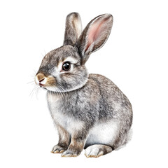 Fototapeta premium Rabbit print on isolated Transparent background showcasing detailed fur and expression, rabbit print, isolated, PNG background