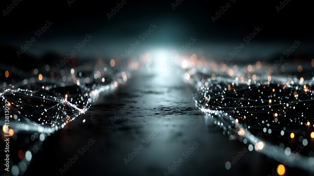 Poster futuristic digital interface with glowing ai hologram symbolizing the evolution of artificial intell