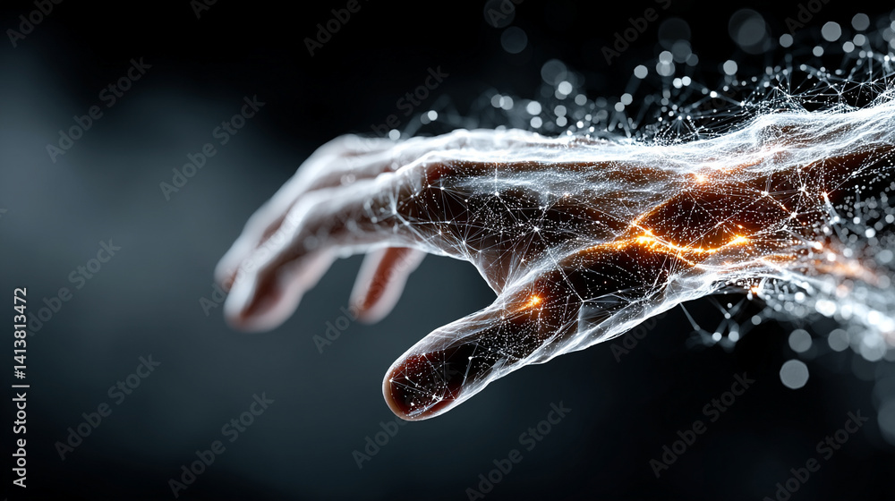 Poster futuristic digital interface with glowing ai hologram symbolizing the evolution of artificial intell