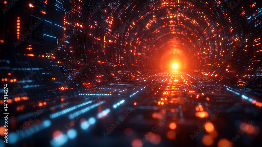 Poster futuristic digital interface with glowing ai hologram symbolizing the evolution of artificial intell