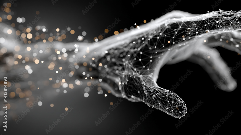 Poster futuristic digital interface with glowing ai hologram symbolizing the evolution of artificial intell