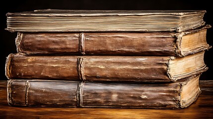 Stack of antique leather-bound books.