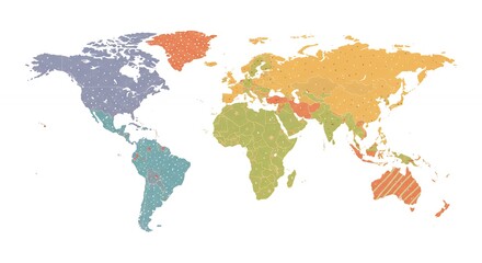 World map in pastel colors showing regions