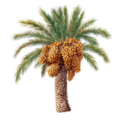 Date palm with ripe fruit on Transparent background showcasing its lush foliage and unique trunk structure, date palm isolated on PNG background