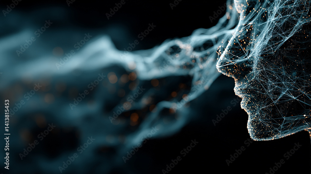 Poster futuristic digital interface with glowing ai hologram symbolizing the evolution of artificial intell