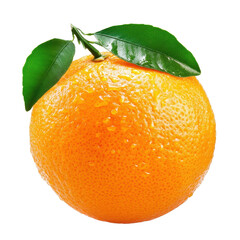 Bright orange fruit with green leaves isolated on Transparent background showcasing freshness and vitality, orange fruit with leaves isolated, Orange fruit isolated on PNG background