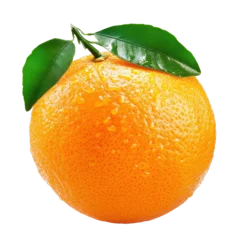 Fotobehang Bright orange fruit with green leaves isolated on Transparent background showcasing freshness and vitality, orange fruit with leaves isolated, Orange fruit isolated on PNG background © Ifti Digital