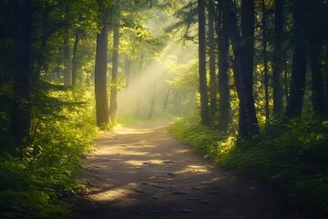 Fototapeta premium Sunlight Through Trees on a Forest Pathway