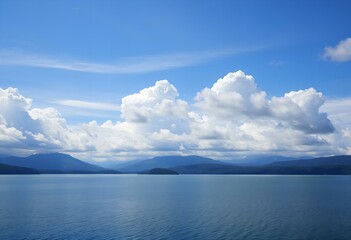Fototapeta premium Serene lake with clouds overhead.