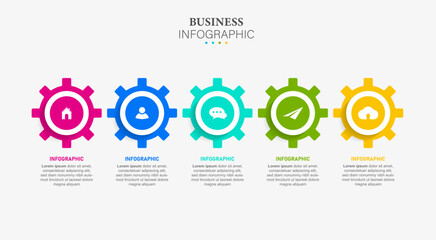 Fototapeta premium Timeline infographic design with 5 options or steps. Infographics for business concept. Can be used for presentations workflow layout, banner, process, diagram, flow chart, info graph, annual report.