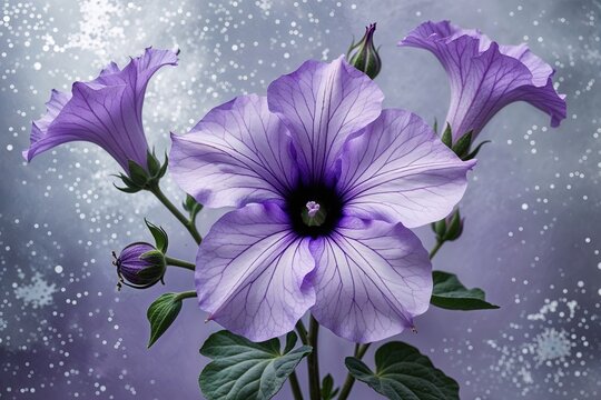 Violet Watercolor Petunia with Silver Splatter Background