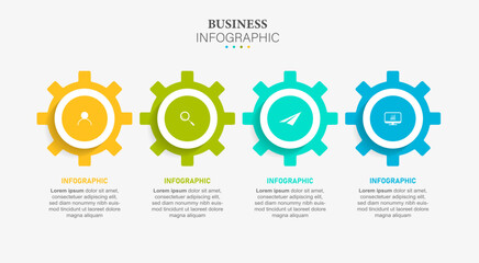 Fototapeta premium Timeline infographic design with 4 options or steps. Infographics for business concept. Can be used for presentations workflow layout, banner, process, diagram, flow chart, info graph, annual report.