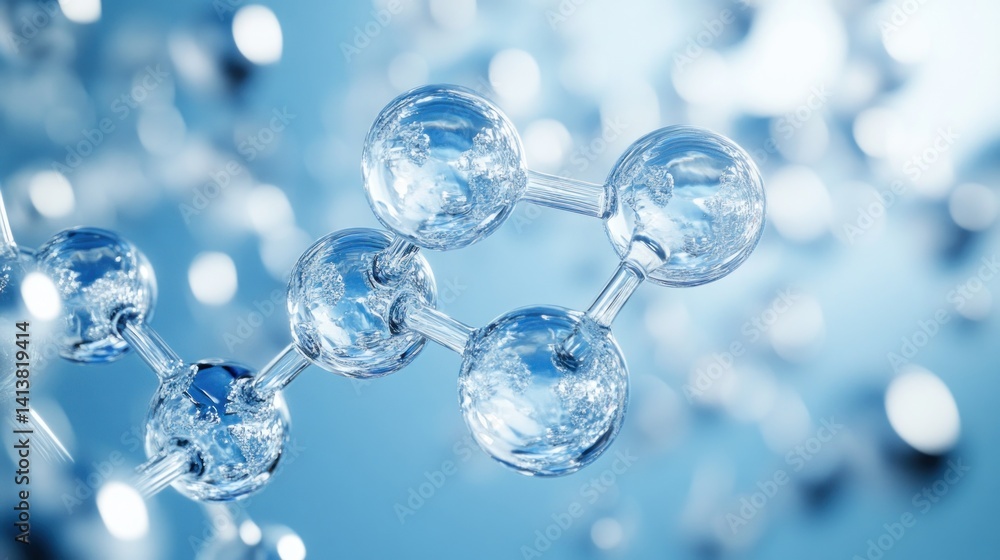 Poster delicate molecular structure with transparent spheres symbolizing interconnectedness and innovation 