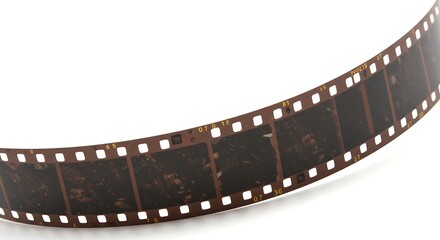 Vintage film strip isolated on white background. Film footage on film. Analog cinema. Old cinema.