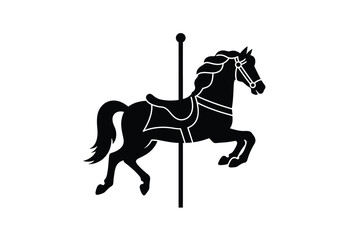 Carousel horse silhouette. This image shows a black silhouette of a carousel horse, also known as a merry-go-round horse or amusement ride horse. Vector clipart black illustration design.