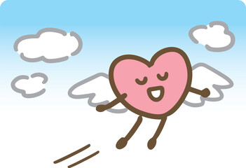 空を飛んでいる笑顔のメンタルのイラスト