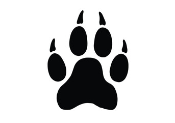 Wolf paw print silhouette. This design depicts a bold animal track, also known as a wolf footprint or trail, symbolizing wilderness and movement. Vector clipart black illustration design.