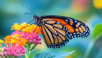 Obraz premium Butterfly wings spread on flower