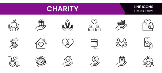 Charity Icons Pack. Thin line icons set. Flat icon collection set. Simple vector icons