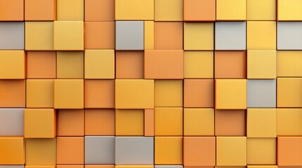 Abstract gold orange gray square block mosaic background texture