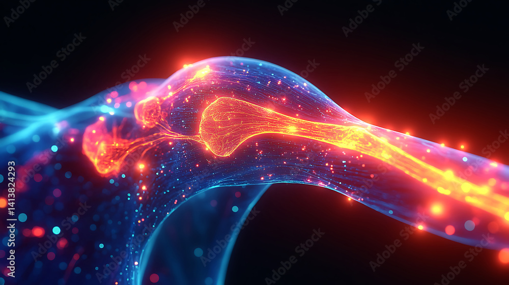 Poster abstract visualization of human nervous system with glowing neural network connections and synapses 