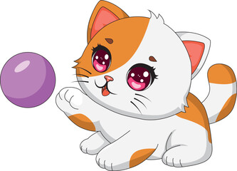 Chibi Cat Playing With Ball Kitten Animal Mascot