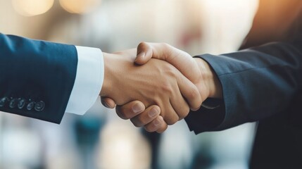 a business collaboration showcasing a resolute handshake symbolizing partnership and mutual success between two professionals in a modern setting emphasizing trust and agreement
